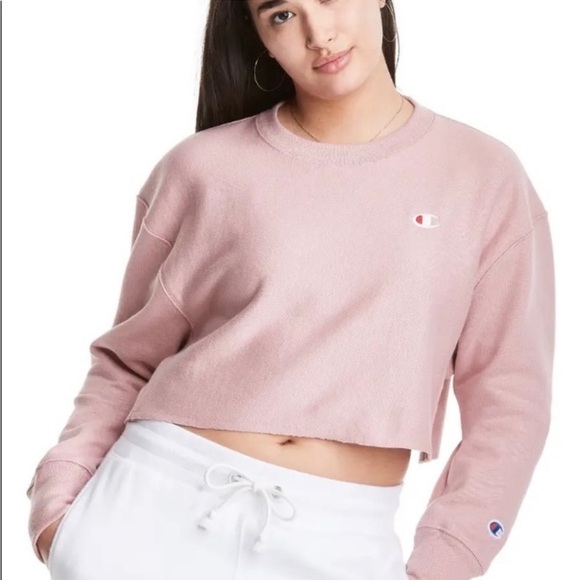 Champion Reverse Weave Crop Sweatshirt in Pink Size Small - Picture 1 of 12